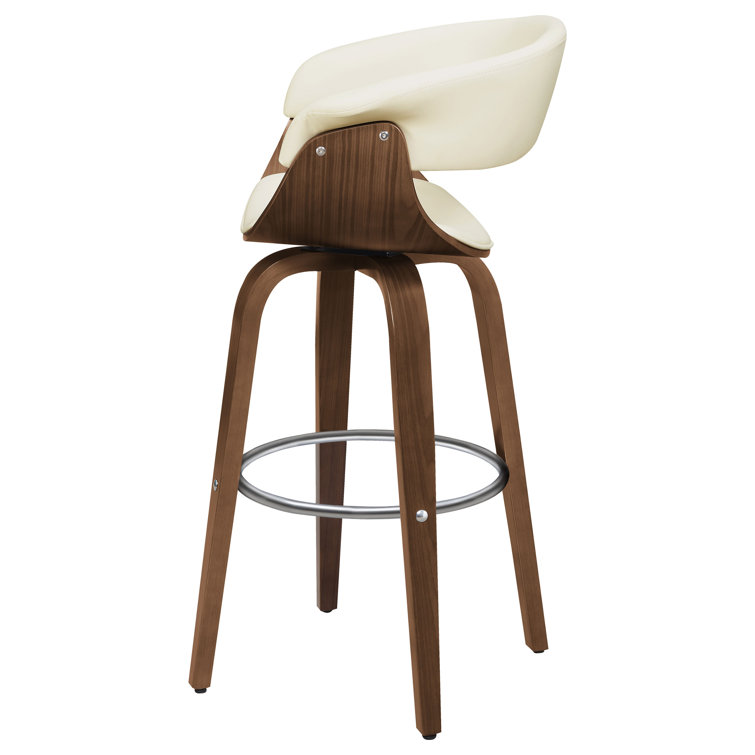Walnut Brown Swivel Adjustable Bar Stool with Leather Upholstery