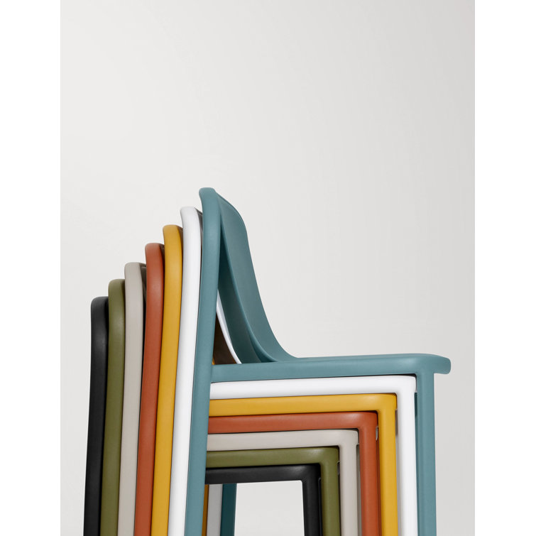 Tomato Red Metal and Wood Stackable Chair