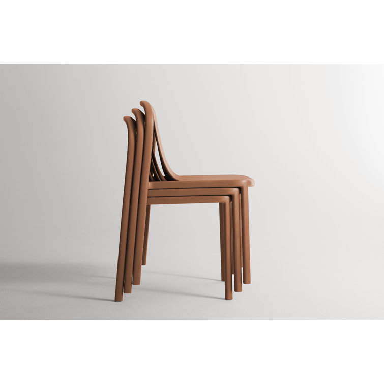 Tomato Red Metal and Wood Stackable Chair