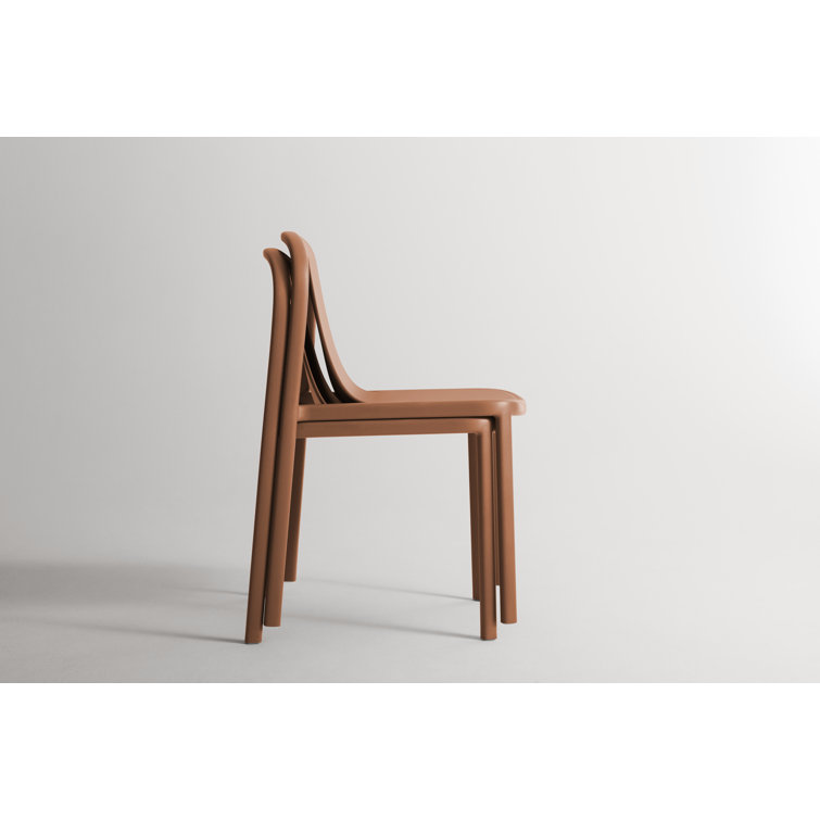 Tomato Red Metal and Wood Stackable Chair