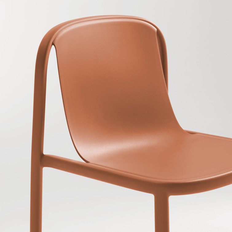 Tomato Red Metal and Wood Stackable Chair