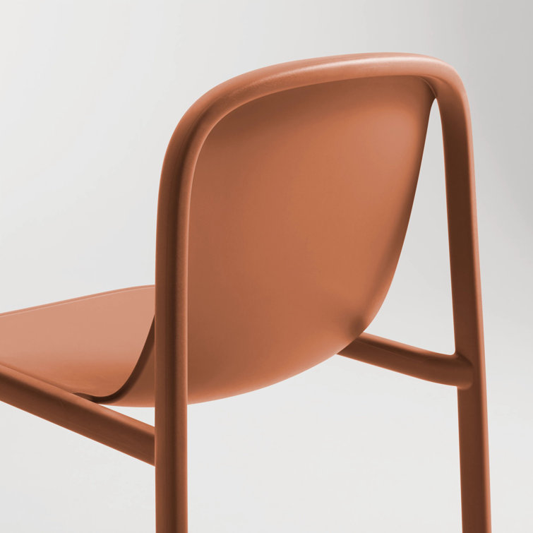 Tomato Red Metal and Wood Stackable Chair