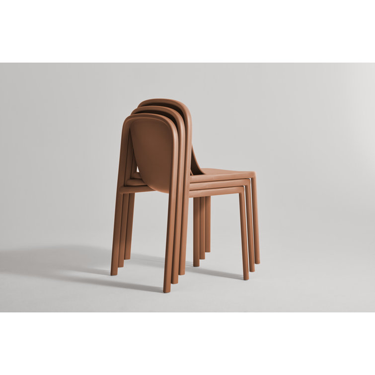 Tomato Red Metal and Wood Stackable Chair