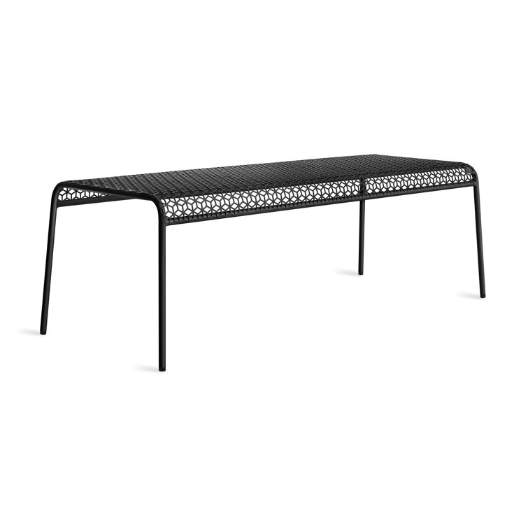 Geometric Cube Pattern Black Perforated Steel Bench