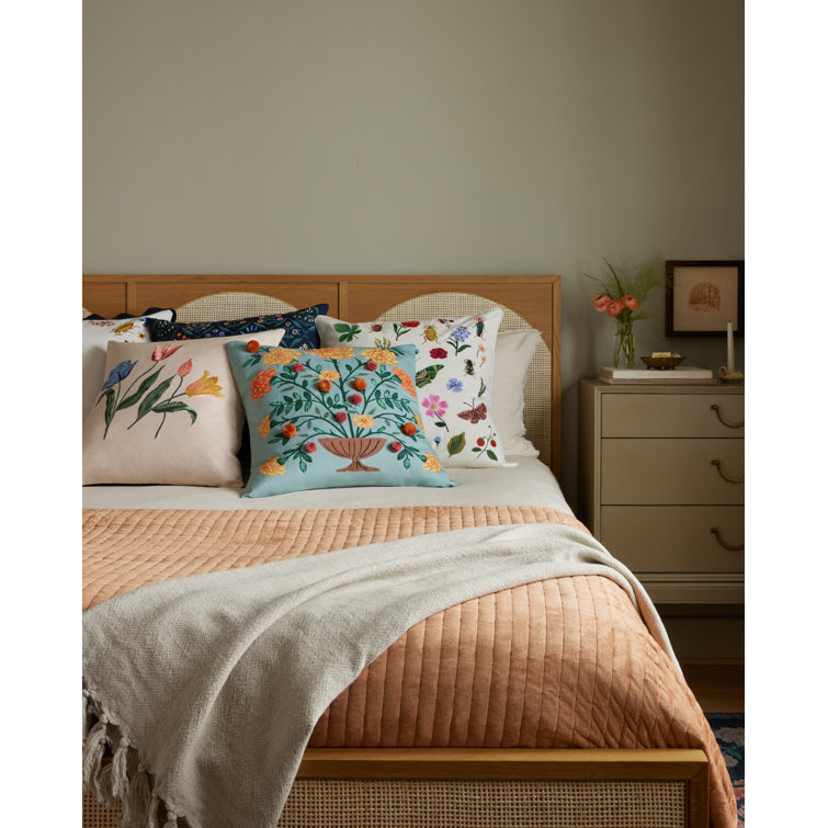 Rifle Paper Co. Tulips Embroidered Cotton Linen Square Pillow