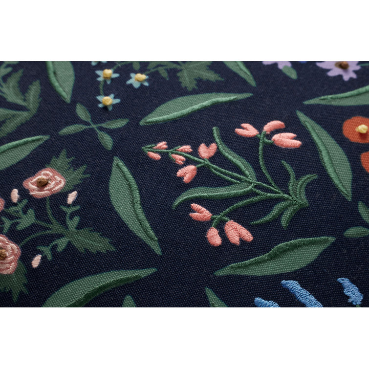 Navy and Multicolor Embroidered Floral Accent Pillow