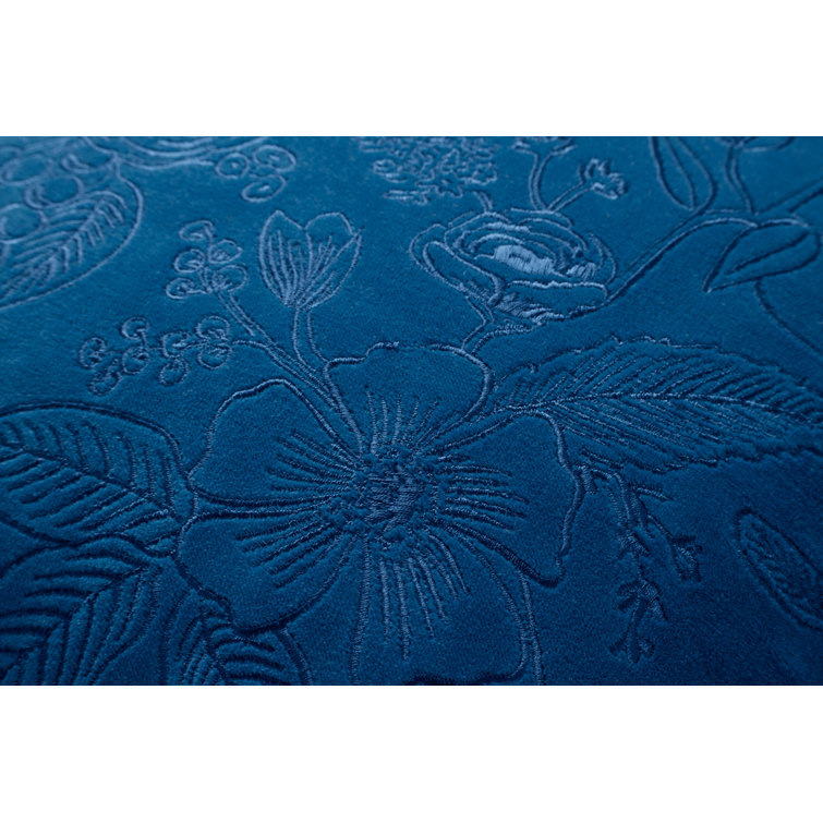 Navy Embroidered Floral Square Cotton Pillow