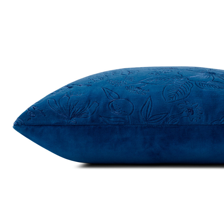 Navy Embroidered Floral Square Cotton Pillow