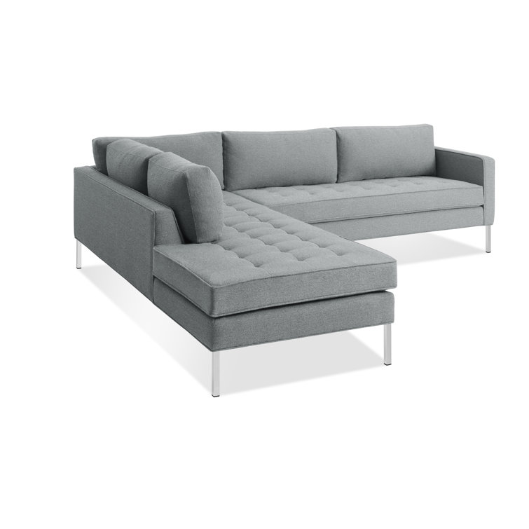 Sanford Ceramic Gray Fabric Right Sectional Sofa with Stainless Steel Legs