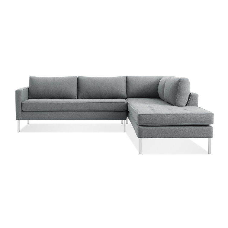 Sanford Ceramic Gray Fabric Right Sectional Sofa with Stainless Steel Legs