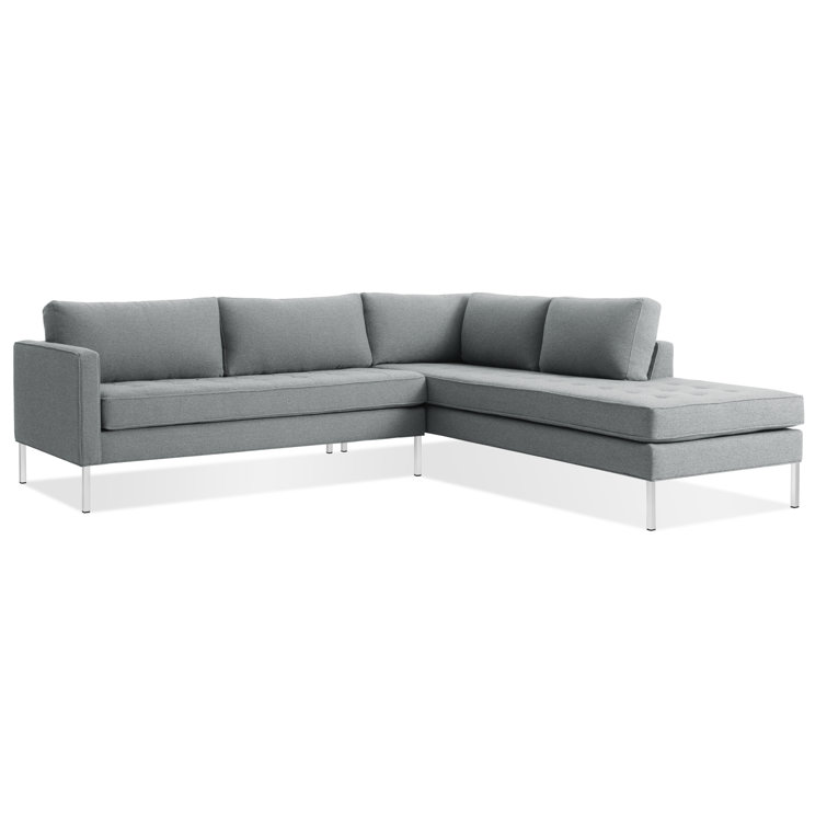 Sanford Ceramic Gray Fabric Right Sectional Sofa with Stainless Steel Legs