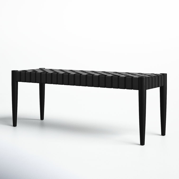 Amalia Mindi Wood and Woven Leather Entryway Bench