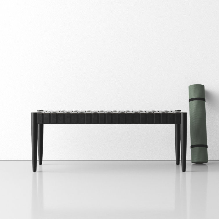 Amalia Mindi Wood and Woven Leather Entryway Bench