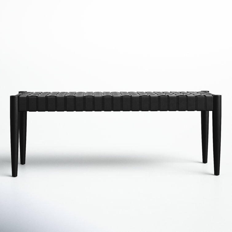 Amalia Mindi Wood and Woven Leather Entryway Bench