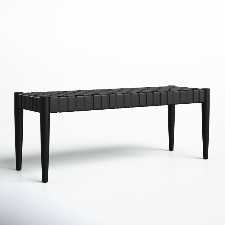 Amalia Mindi Wood and Woven Leather Entryway Bench