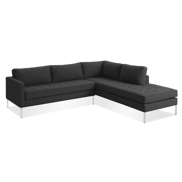 Sanford Ceramic Gray Fabric Right Sectional Sofa with Stainless Steel Legs