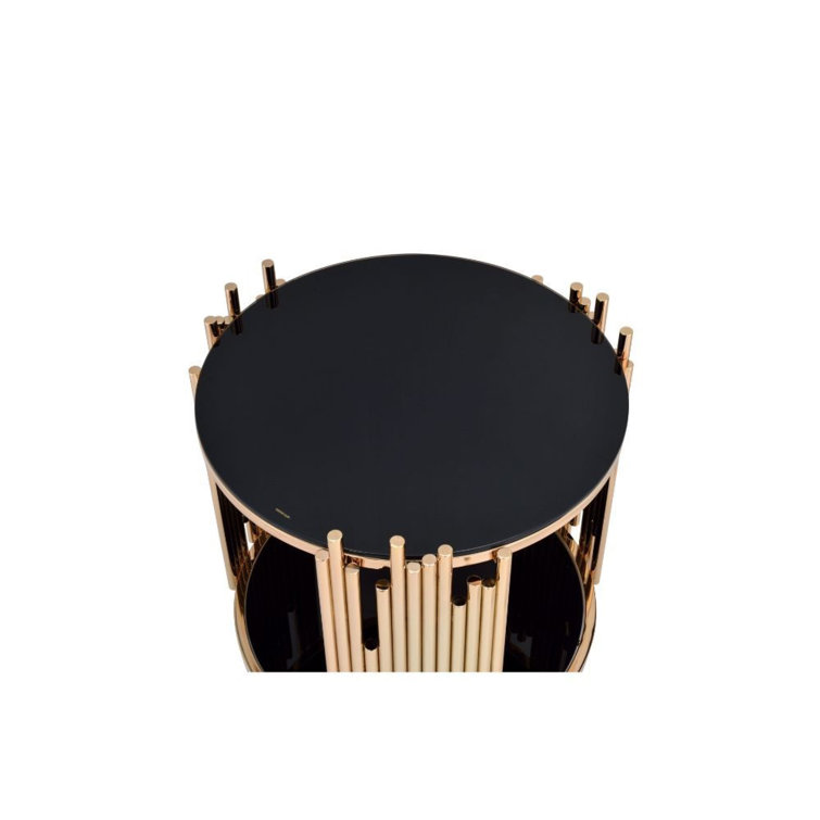 Tanquin 25" Round Black Glass & Gold Metal End Table