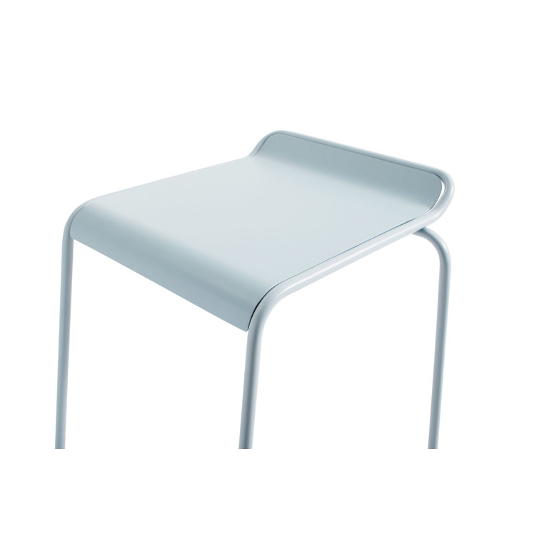 Gray Green Powder-Coated Steel and Wood Counter Stool
