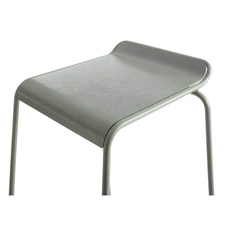 Gray Green Powder-Coated Steel and Wood Counter Stool