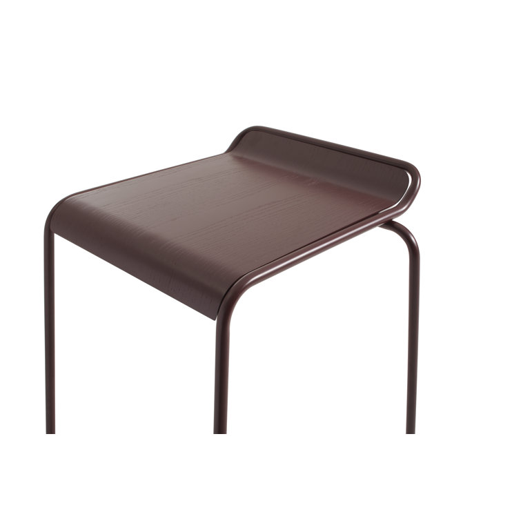 Gray Green Powder-Coated Steel and Wood Counter Stool