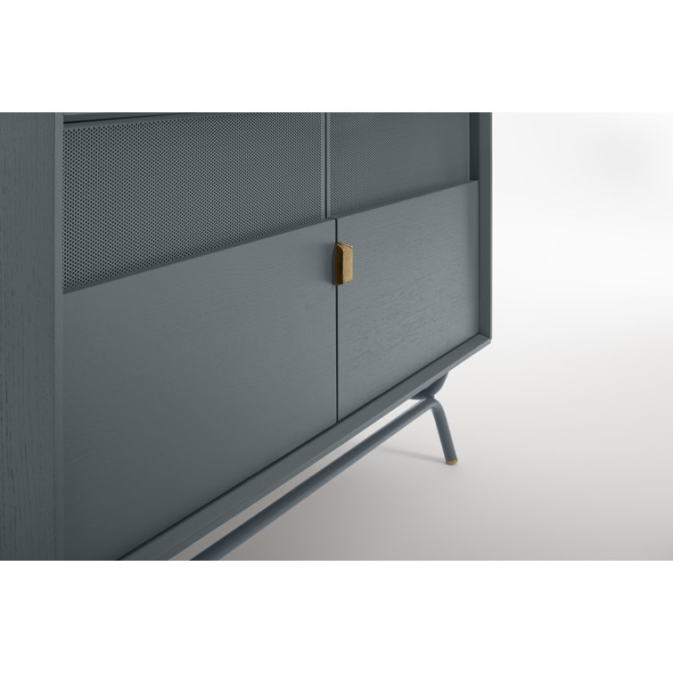 Marine Blue Perforated Steel TV Stand with Brass Details