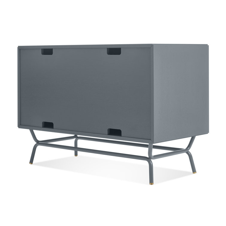 Marine Blue Perforated Steel TV Stand with Brass Details