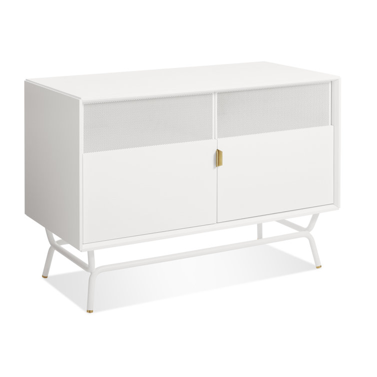 Dang 42" White Perforated Steel TV Stand with Brass Details