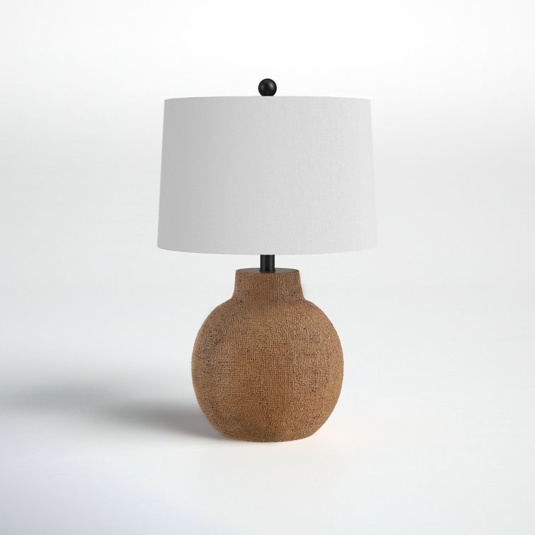 Brown Textured Resin Table Lamp with White Drum Shade