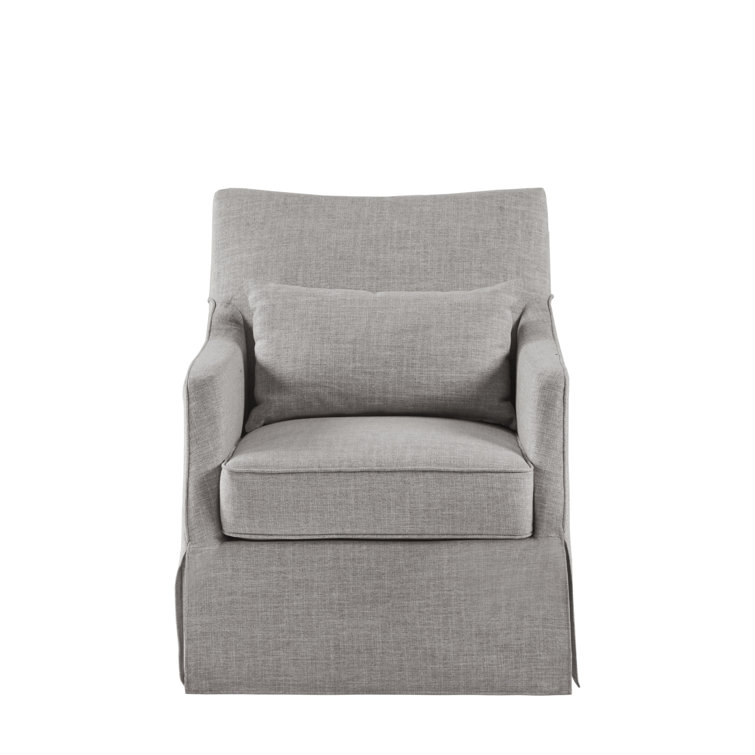 Gray Skirted Swivel Armchair with Lumbar Pillow