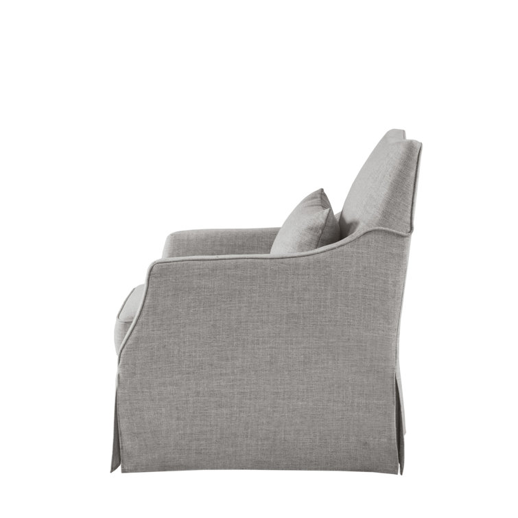 Gray Skirted Swivel Armchair with Lumbar Pillow