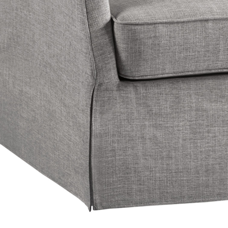 Gray Skirted Swivel Armchair with Lumbar Pillow