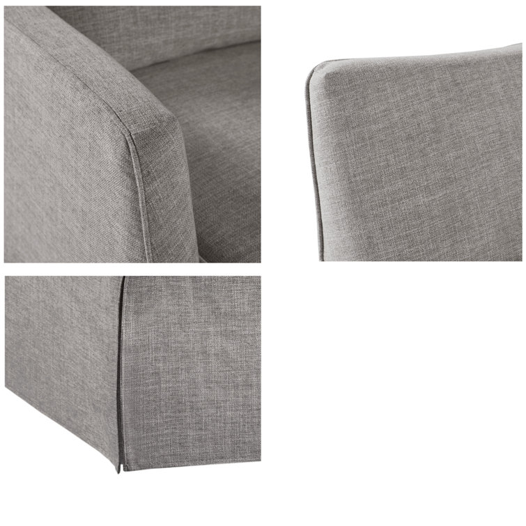 Gray Skirted Swivel Armchair with Lumbar Pillow
