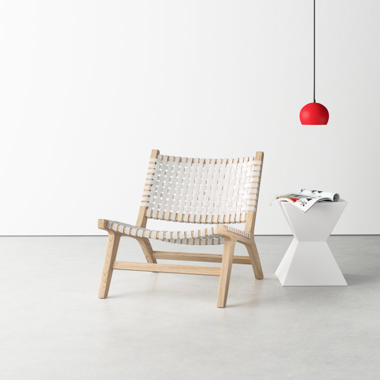 Luna 25" White Leather and Natural Wood Handcrafted Side Chair