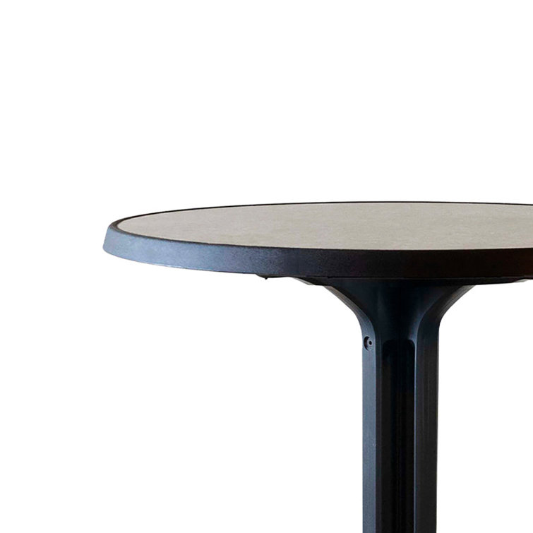 Omega 34" Round Black Resin Table with Metal Brushed Top