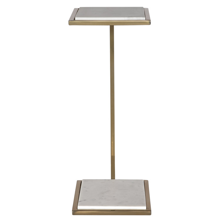 Rectangular White Marble and Gold Drink Table