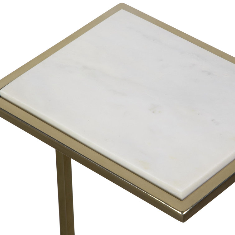 Rectangular White Marble and Gold Drink Table