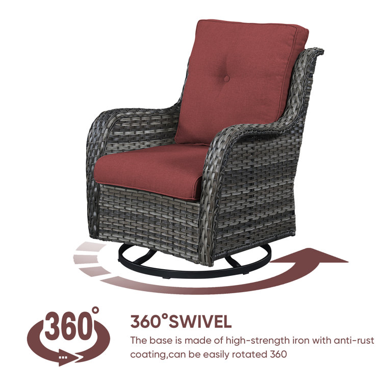Grey and Red Outdoor Wicker Rocking Lounge Chairs with Cushions