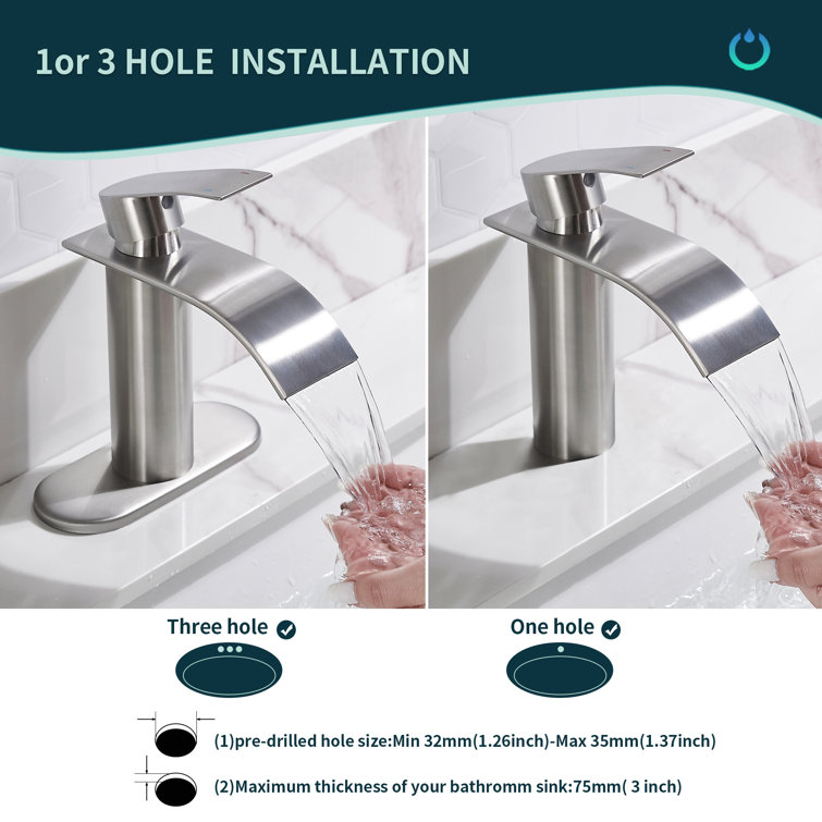 Brushed Nickel Single-Handle Waterfall Bathroom Faucet with Drain
