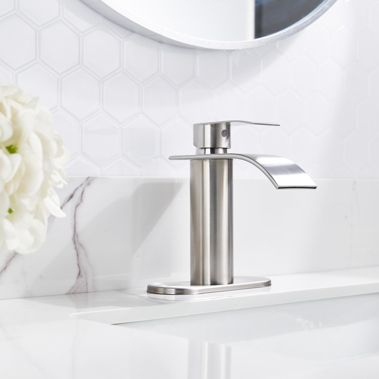 Brushed Nickel Single-Handle Waterfall Bathroom Faucet with Drain