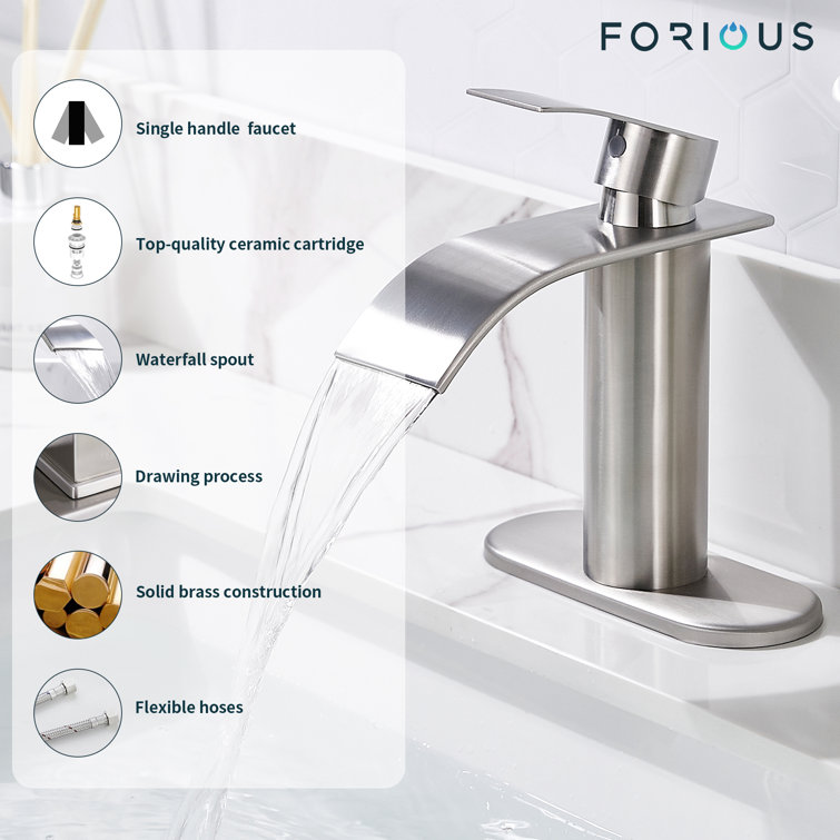 Brushed Nickel Single-Handle Waterfall Bathroom Faucet with Drain