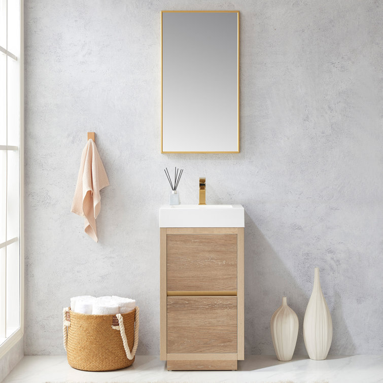 18'' Natural Oak Single Bathroom Vanity with White Composite Top