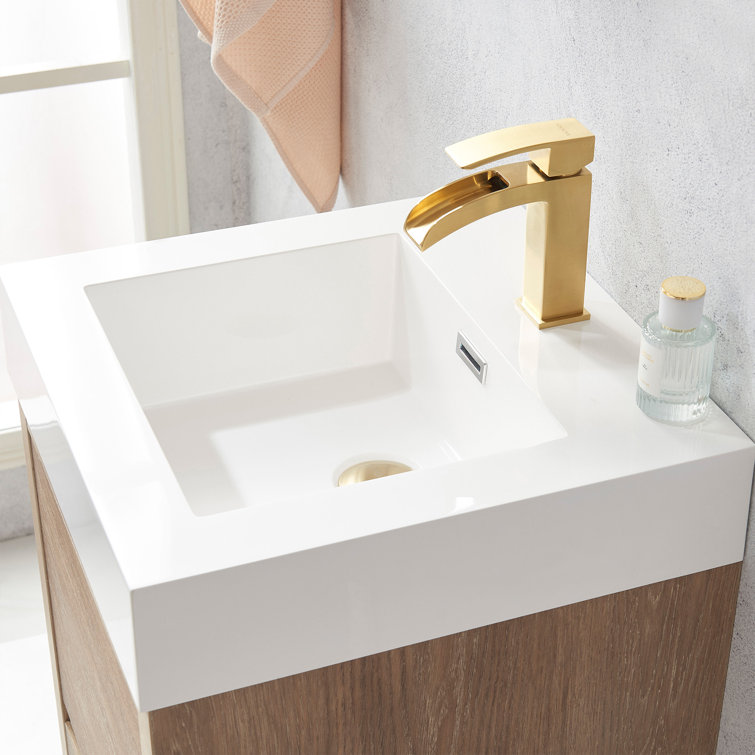 18'' Natural Oak Single Bathroom Vanity with White Composite Top