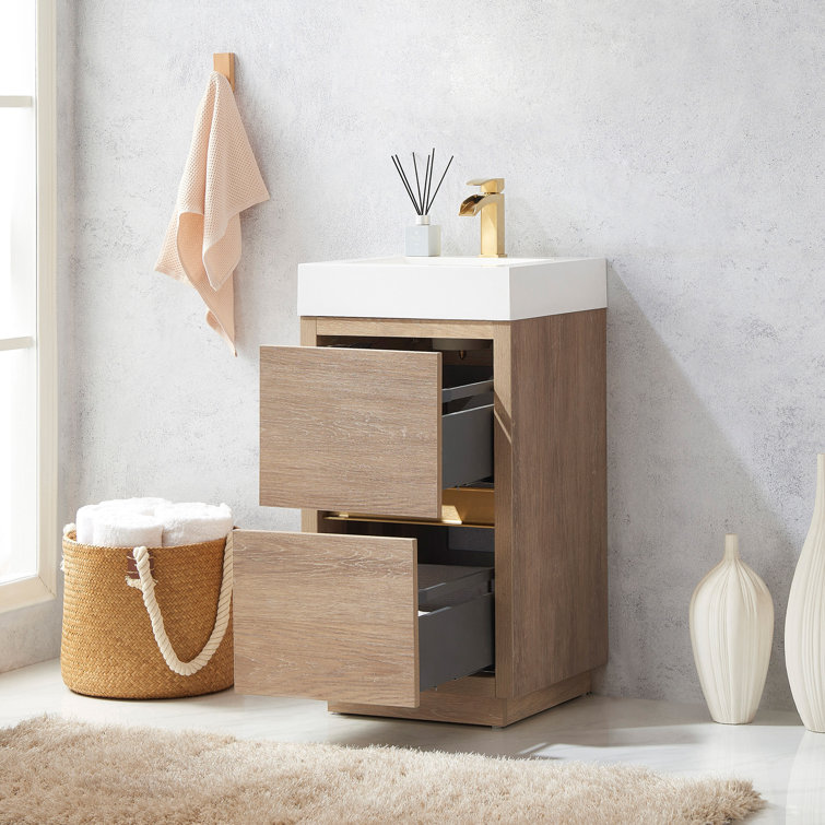 18'' Natural Oak Single Bathroom Vanity with White Composite Top