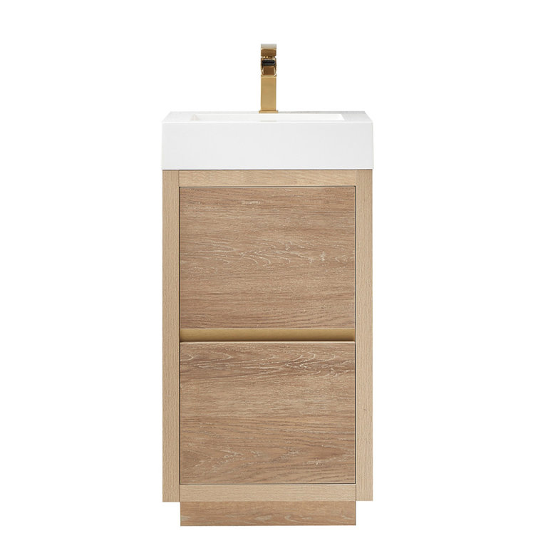 18'' Natural Oak Single Bathroom Vanity with White Composite Top