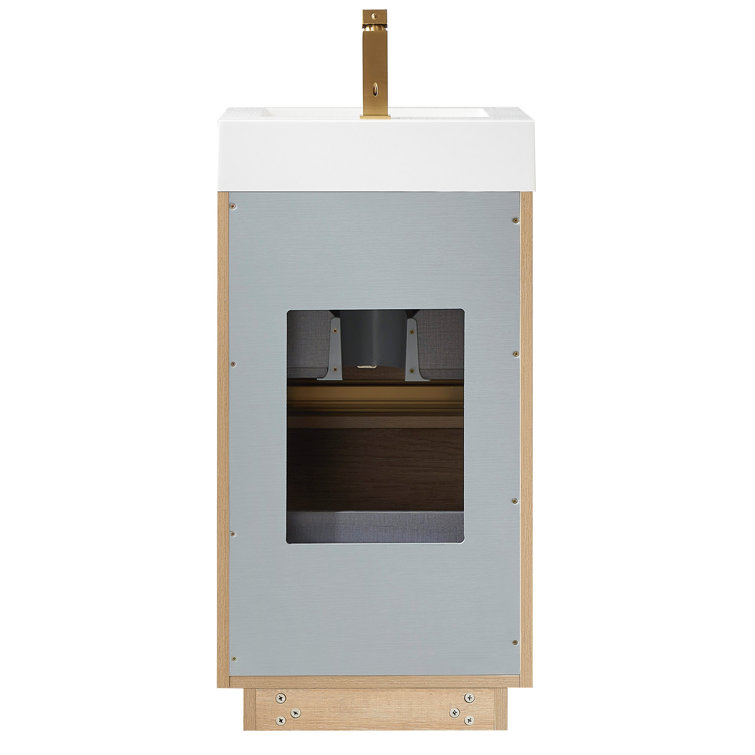 18'' Natural Oak Single Bathroom Vanity with White Composite Top