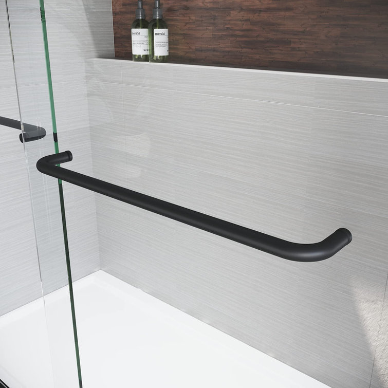 Matte Black Double Sliding Frameless Tub Door with Clear Tempered Glass