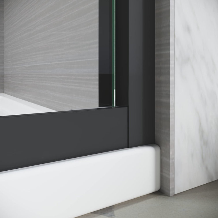 Matte Black Double Sliding Frameless Tub Door with Clear Tempered Glass