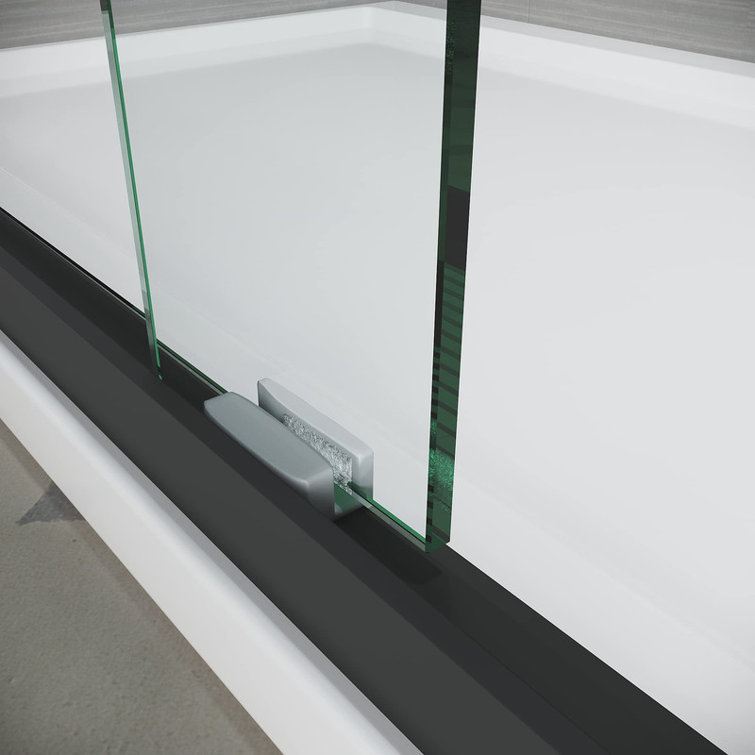 Matte Black Double Sliding Frameless Tub Door with Clear Tempered Glass