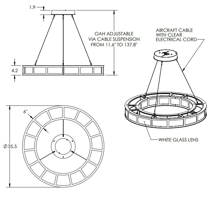 Carlyle Metro 35.5'' Gilded Brass Drum Chandelier with White Glass