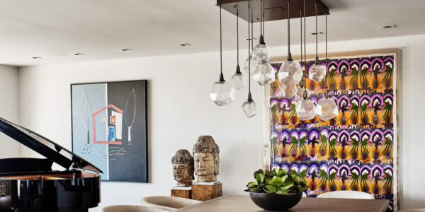 Gemstone 30'' Matte Black LED Cluster Pendant with Hand-Blown Glass